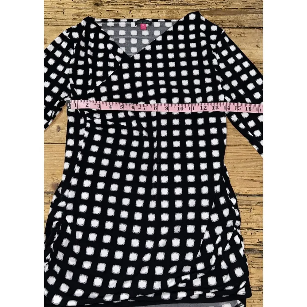 Vince Camuto Women’s Size M Black/ White Faux Wrap 3/4 Sleeve Top NWOT_3